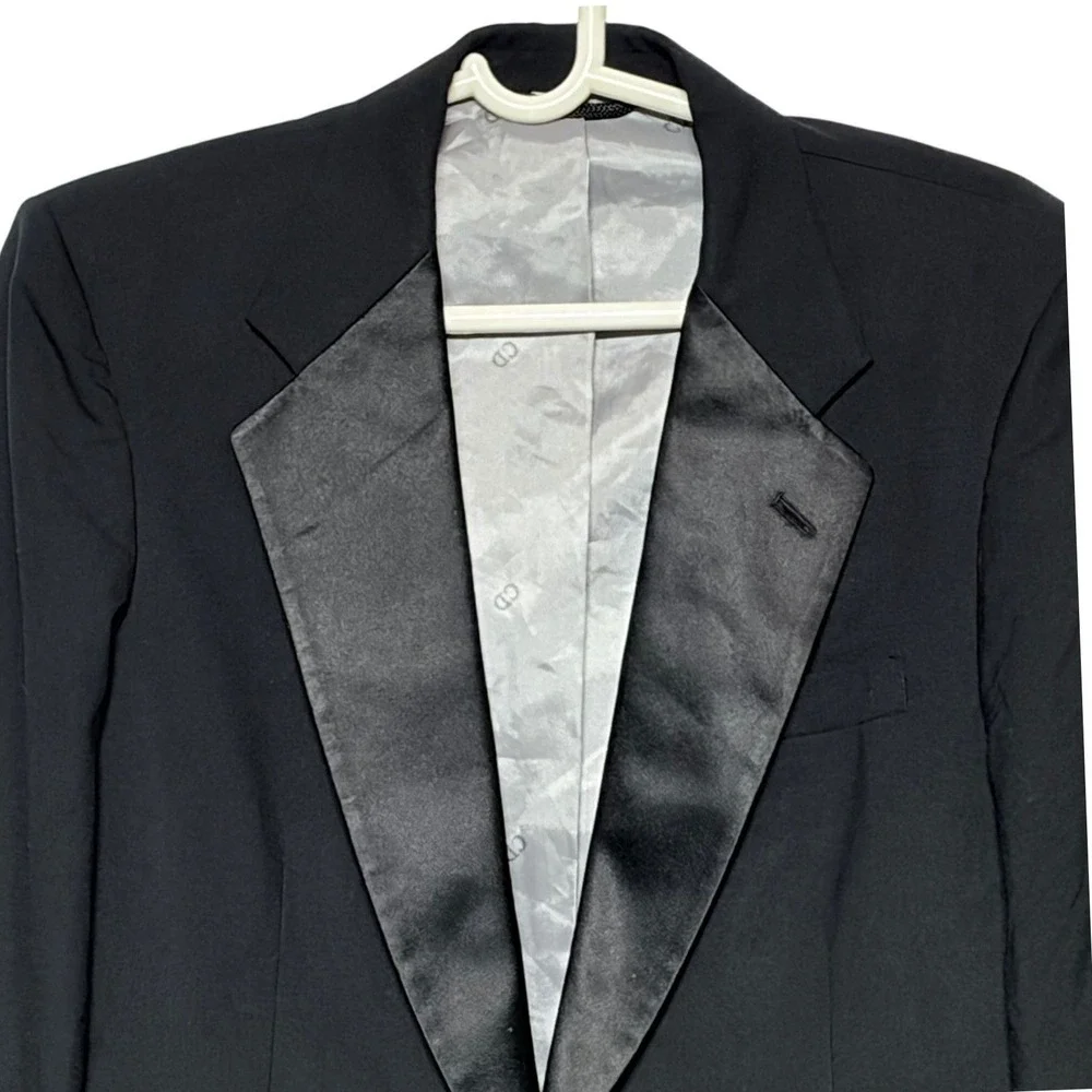 Vintage Christian Dior Monsieur Tuxedo Jacket Black Satin Lapel 38 XL
